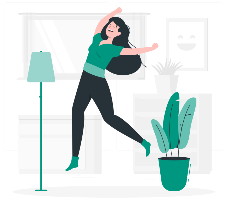 Animowana grafika, na której widać szczęśliwą kobietę